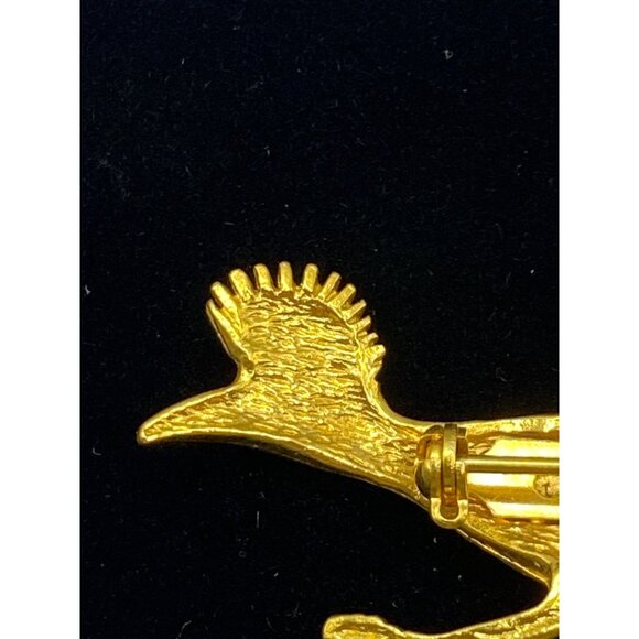 Vintage J Riller Gold-Tone Roadrunner Brooch With Turquoise Eye Accent J0261 - Picture 10 of 10